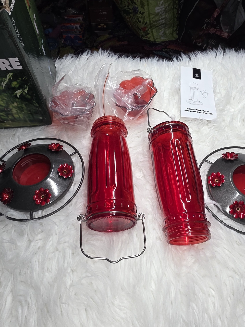 Red Glass Hummingbird Feeder Set - Decorative Hanging Nectar Feeders - Picture 11 of 12